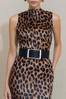 Load image into Gallery viewer, Leopard Print Brown Pencil Midi Work Dress with Belt