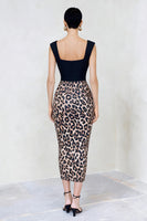 Load image into Gallery viewer, Leopard Print Black and Brown Pencil Midi Work Dress