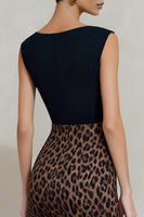 Load image into Gallery viewer, Black and Brown Leopard Print Pencil Midi Work Dress with Slit