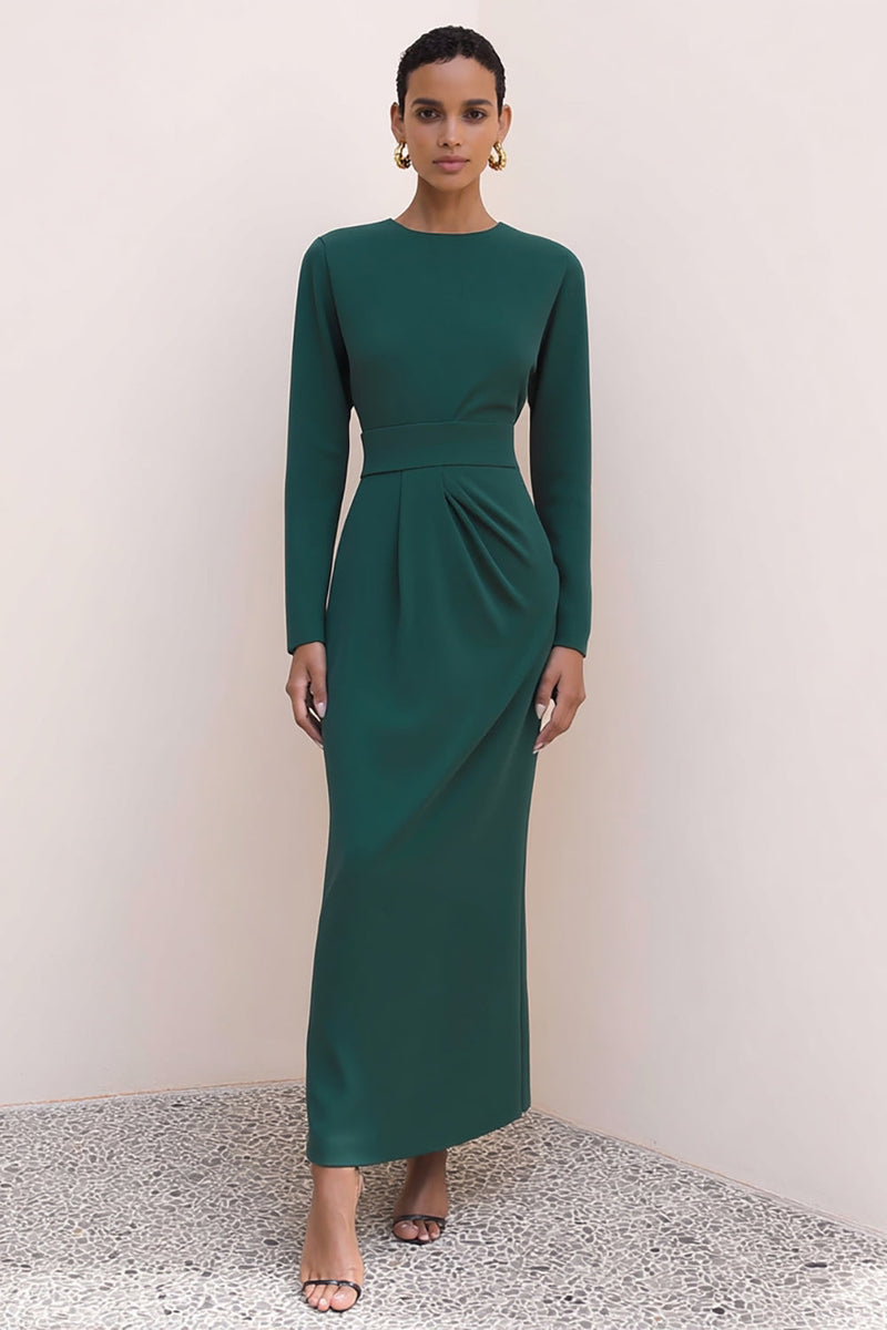Load image into Gallery viewer, Dark Green Crew Neck Pencil Long Sleeves Work Dress