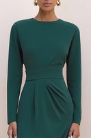 Load image into Gallery viewer, Dark Green Crew Neck Pencil Long Sleeves Work Dress