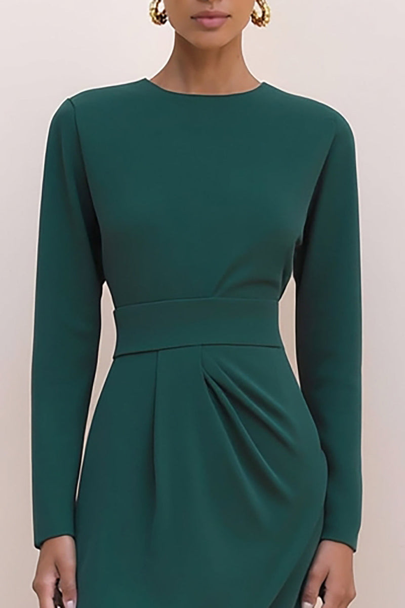 Load image into Gallery viewer, Dark Green Crew Neck Pencil Long Sleeves Work Dress
