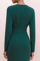 Load image into Gallery viewer, Dark Green Crew Neck Pencil Long Sleeves Work Dress