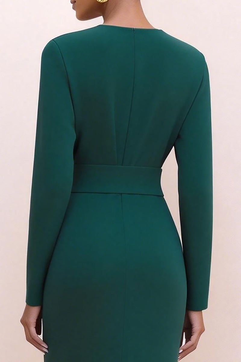 Load image into Gallery viewer, Dark Green Crew Neck Pencil Long Sleeves Work Dress