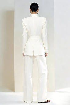 2 Piece Ivory Peak Lapel Single Breasted Business Suits