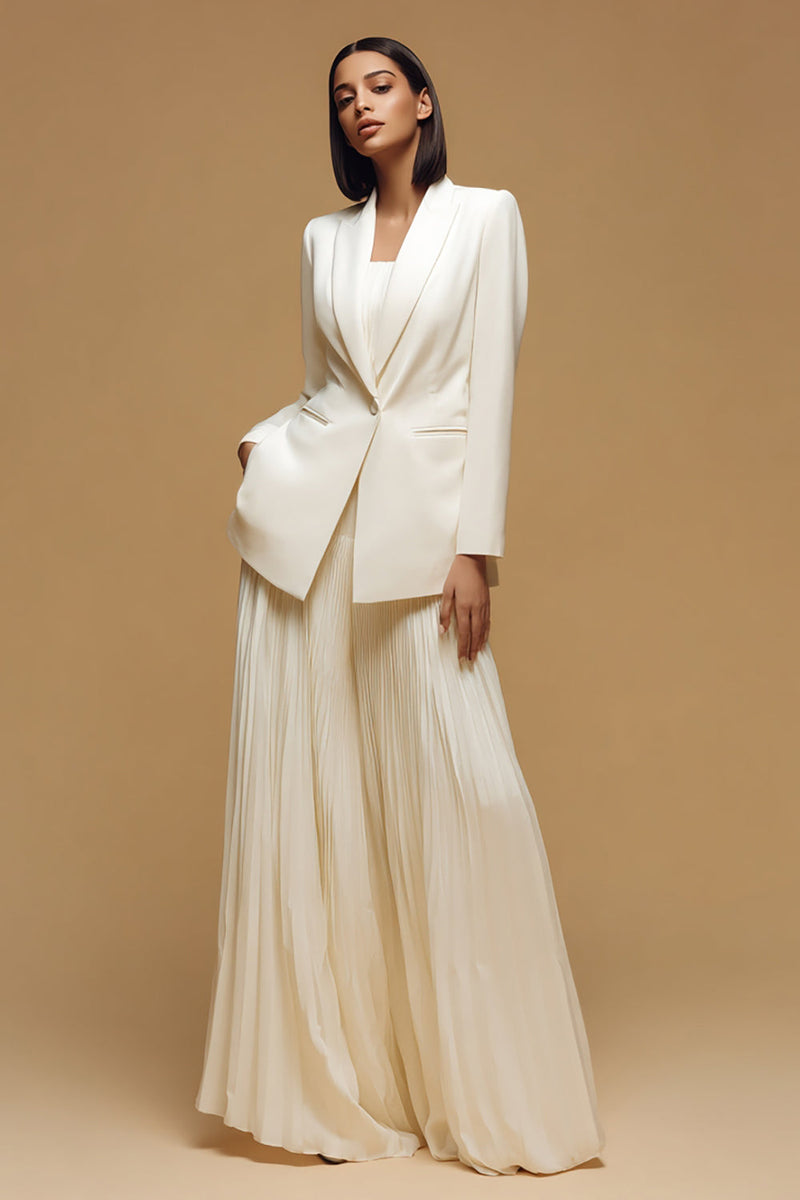 Load image into Gallery viewer, Pleated Peak Lapel Ivory Long Business Suits