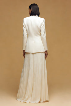 2 Piece Peak Lapel Pleated Ivory Long Business Suits