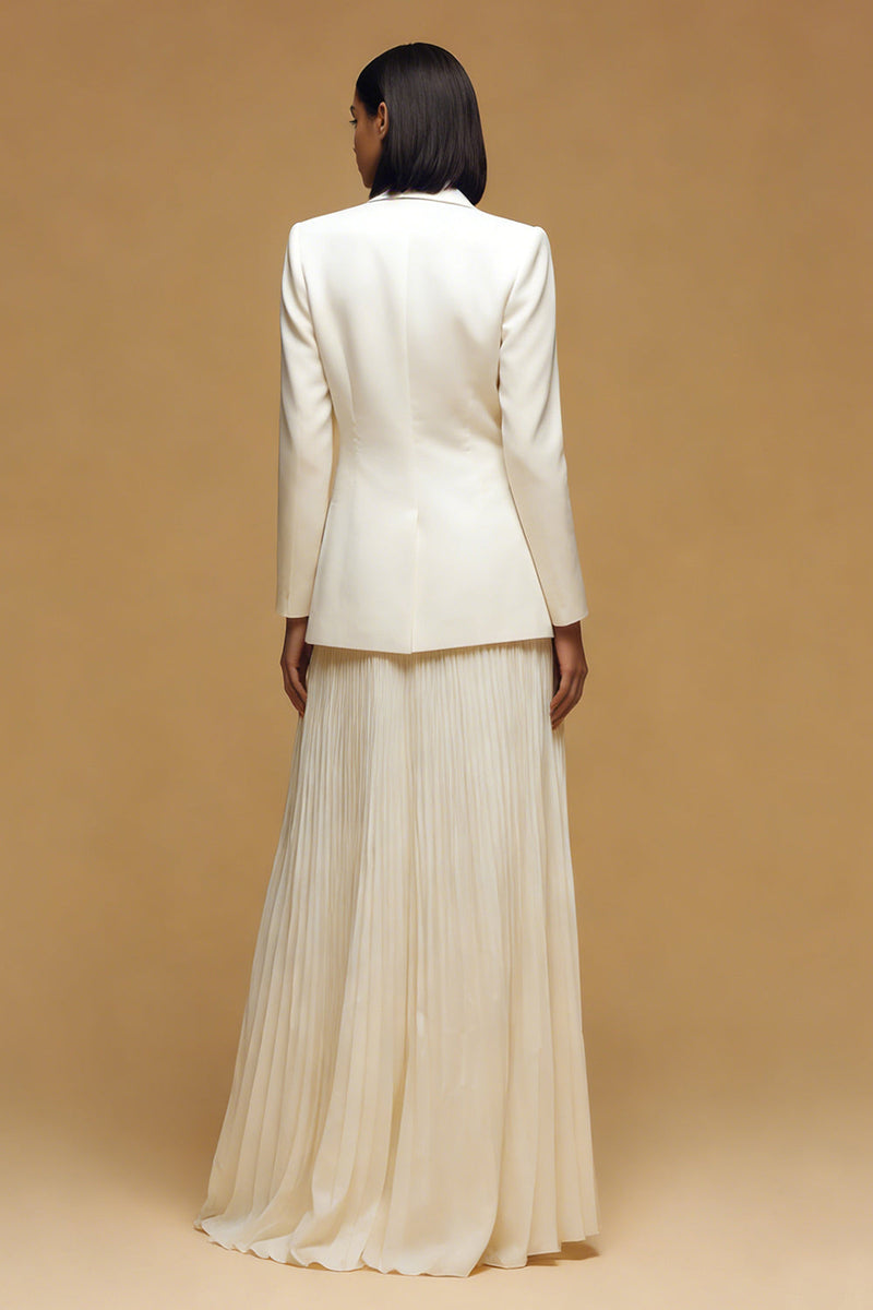 Load image into Gallery viewer, Pleated Peak Lapel Ivory Long Business Suits