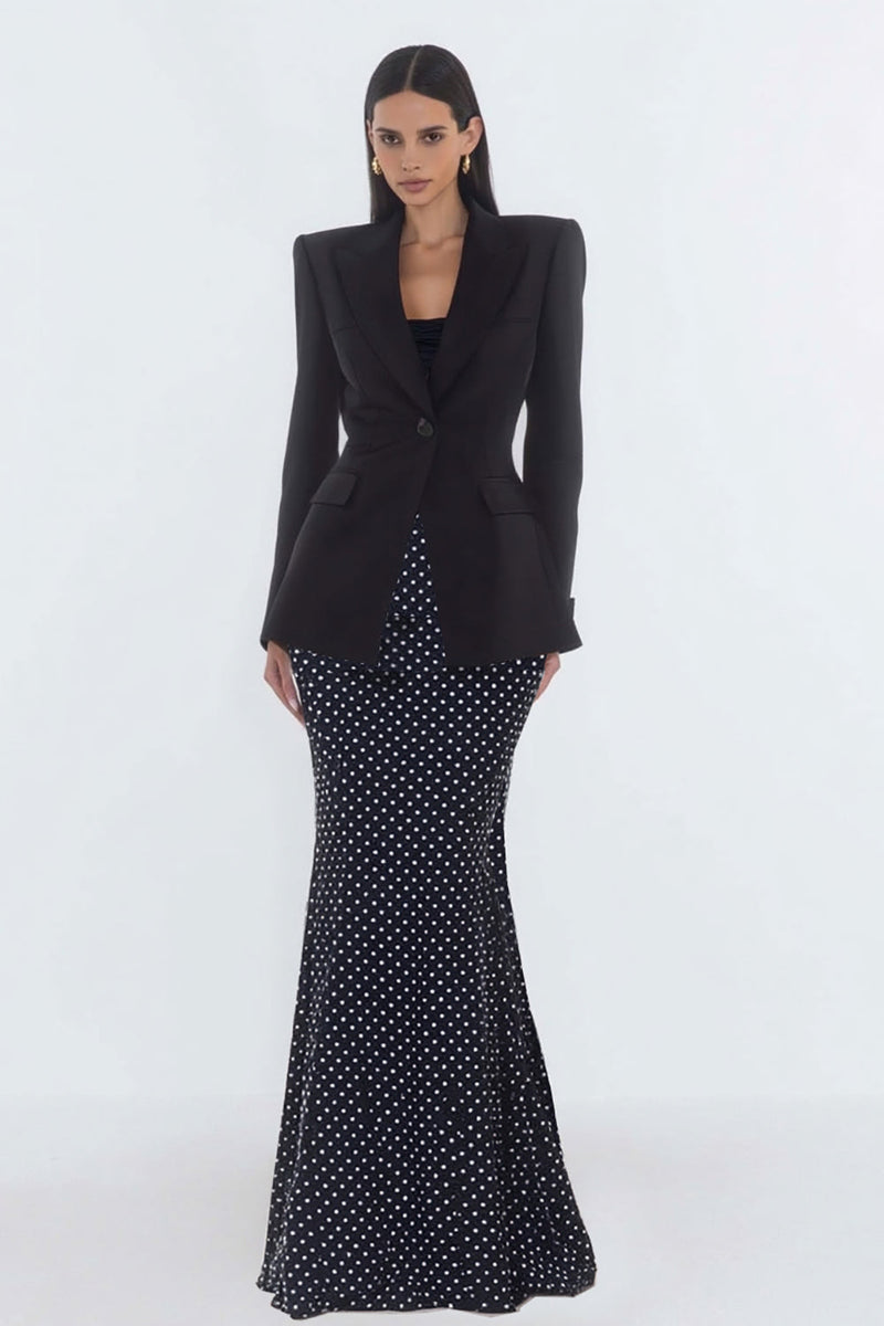 Load image into Gallery viewer, 2 Piece Black Mermaid Polka Dots Peak Lapel Long Business Suits
