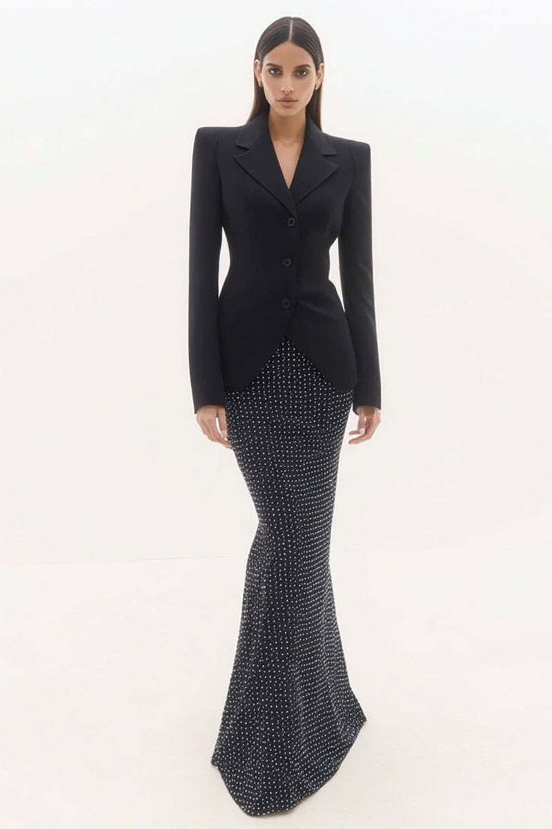 Load image into Gallery viewer, 2 Piece Polka Dots Black Notched Lapel Mermaid Long Business Suits