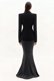 2 Piece Polka Dots Black Notched Lapel Mermaid Long Business Suits