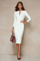 Load image into Gallery viewer, Pencil Ivory V Neck Midi Work Dress with Slit