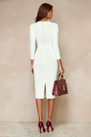 Load image into Gallery viewer, Pencil Ivory V Neck Midi Work Dress with Slit