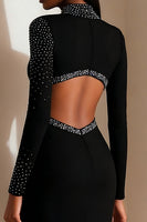 Load image into Gallery viewer, Sparkly Black Cut Out High Neck Pencil Midi Work Dress with Slit