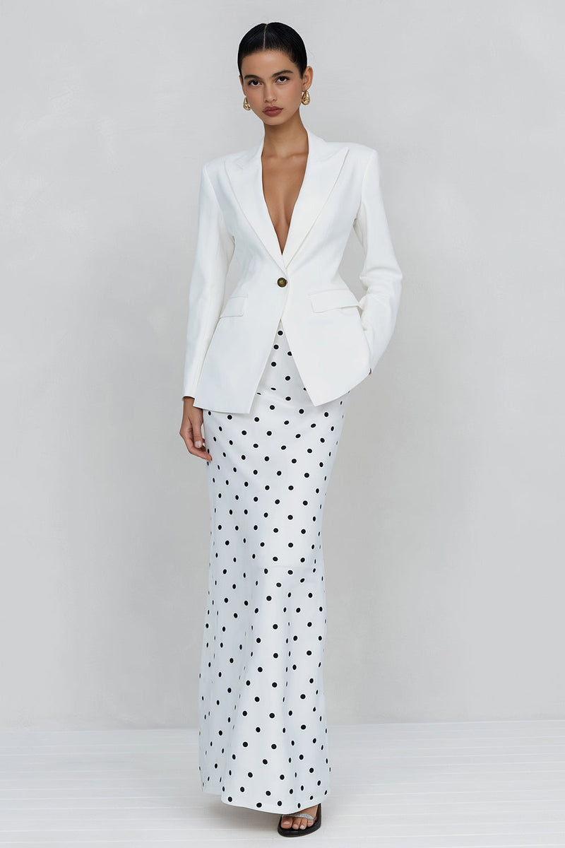 Load image into Gallery viewer, 2 Piece Ivory Polka Dots Sheath Peak Lapel Long Business Suits