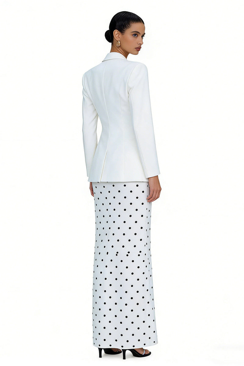 Load image into Gallery viewer, 2 Piece Ivory Polka Dots Sheath Peak Lapel Long Business Suits