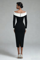 Load image into Gallery viewer, Black Bodycon Off the Shoulder Midi Work Dress with Slit