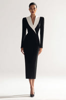 Load image into Gallery viewer, Black Bodycon Shawl Lapel Midi Blazer Dress with Slit