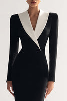 Load image into Gallery viewer, Black Bodycon Shawl Lapel Midi Blazer Dress with Slit