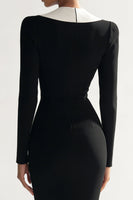 Load image into Gallery viewer, Black Bodycon Shawl Lapel Midi Blazer Dress with Slit