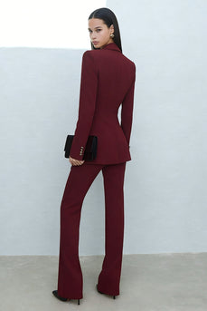 2 Piece Shawl Lapel Burgundy Double Breasted Prom Suits