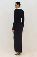 Load image into Gallery viewer, Black Peak Lapel Sheath Ruched Long Blazer Dress with Slit