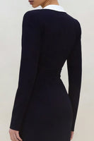Load image into Gallery viewer, Black Peak Lapel Sheath Ruched Long Blazer Dress with Slit