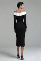 Load image into Gallery viewer, Black Off the Shoulder Midi Pencil Work Dress with Sleeves
