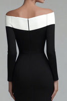 Load image into Gallery viewer, Black Off the Shoulder Midi Pencil Work Dress with Sleeves