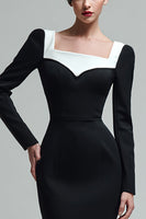 Load image into Gallery viewer, Bodycon Black Square Neck Long Sleeves Midi Work Dress with Slit