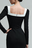 Load image into Gallery viewer, Bodycon Black Square Neck Long Sleeves Midi Work Dress with Slit