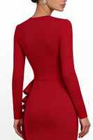 Load image into Gallery viewer, Red V Neck Mermaid Asymmetrical Ruffled Formal Dress with Sleeves