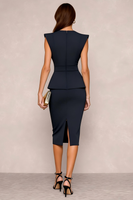 Load image into Gallery viewer, Round Neck Navy Pencil Midi Work Dress with Slit