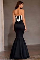 Load image into Gallery viewer, Black and White Strapless Mermaid Long Corset Prom Dress