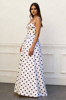 Load image into Gallery viewer, A Line Black and White Dots Spaghetti Straps Long Prom Dress