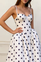 Load image into Gallery viewer, A Line Black and White Dots Spaghetti Straps Long Prom Dress