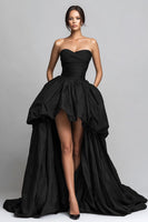 Load image into Gallery viewer, Sweetheart Ruched High-Low Black Prom Dress