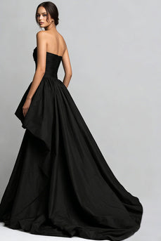 Sweetheart Ruched High-Low Black Prom Dress