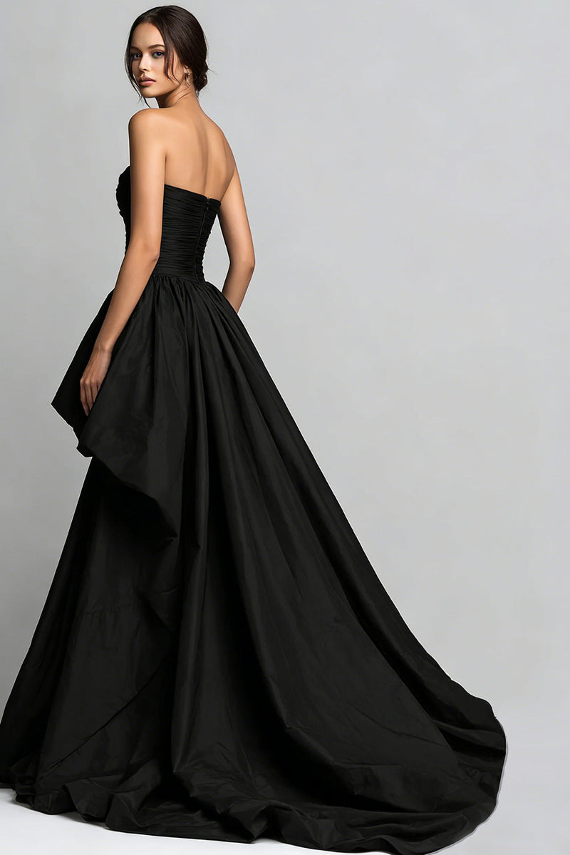 Load image into Gallery viewer, Sweetheart Ruched High-Low Black Prom Dress