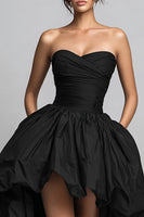 Load image into Gallery viewer, Sweetheart Ruched High-Low Black Prom Dress