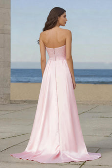 Sparkly Light Pink Strapless Long Sequin Prom Dress with Cape