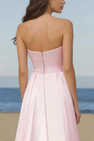 Load image into Gallery viewer, Sparkly Light Pink Strapless Long Sequin Prom Dress with Cape