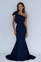 Load image into Gallery viewer, Mermaid Navy One Shoulder Long Prom Dress