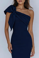 Load image into Gallery viewer, Mermaid Navy One Shoulder Long Prom Dress