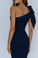 Load image into Gallery viewer, Mermaid Navy One Shoulder Long Prom Dress