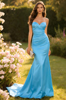 Load image into Gallery viewer, Champagne Mermaid Sweetheart Long Satin Prom Dress