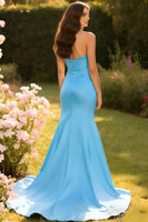 Load image into Gallery viewer, Champagne Mermaid Sweetheart Long Satin Prom Dress
