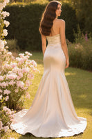 Load image into Gallery viewer, Champagne Mermaid Sweetheart Long Satin Prom Dress
