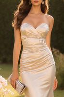 Load image into Gallery viewer, Champagne Mermaid Sweetheart Long Satin Prom Dress