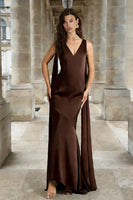 Load image into Gallery viewer, Coffee Mermaid V Neck Long Formal Dress with Cape